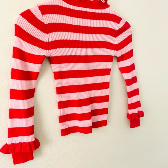 J. Crew Crewcuts Red & Blush Ruffle Turtleneck Ribbed Sweater - Picture 5 of 6